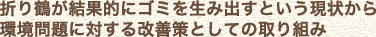 「おりづる」が結果的にゴミを生み出すという現状から改善策として環境問題への取り組み